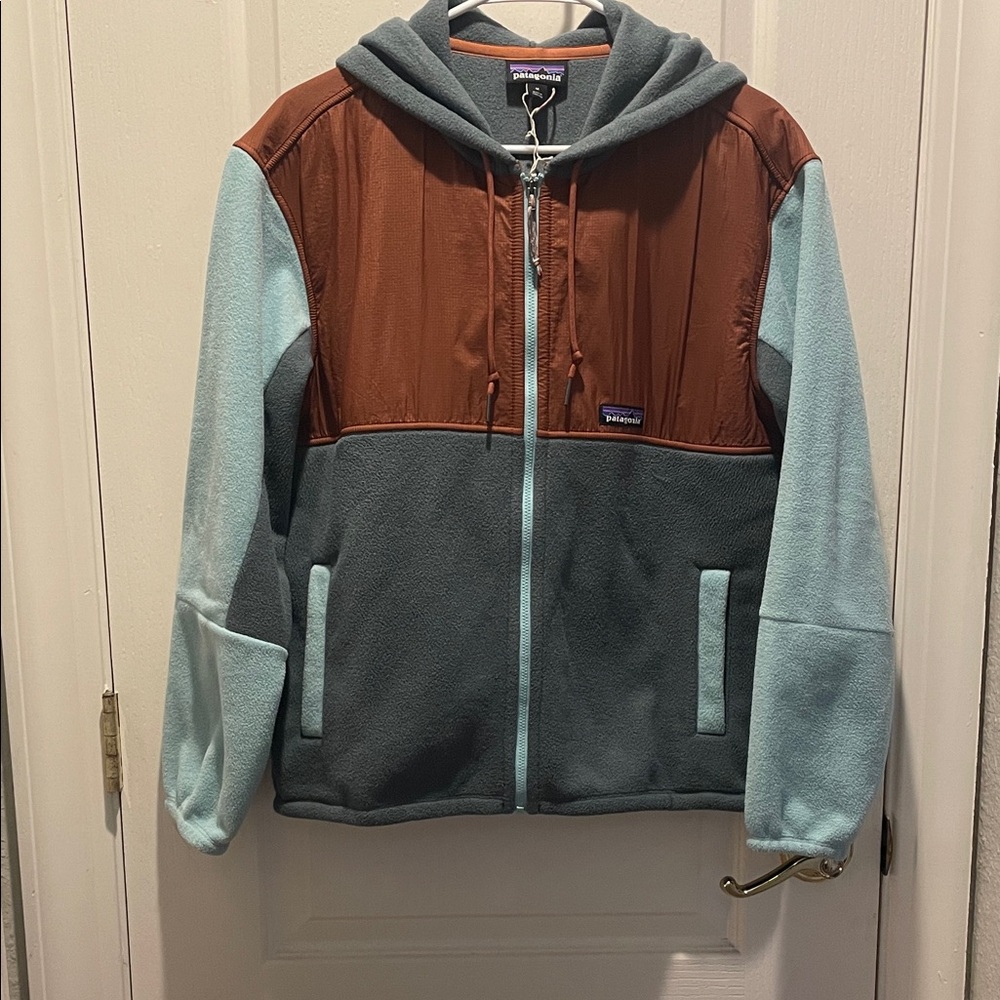 Patagonia Brown and Teal Hooded Fleece Jacket